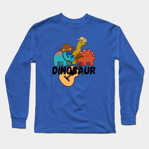 Dinosaur Country Music Cowboys Long Sleeve T-Shirt by Pearlie Jane Creations